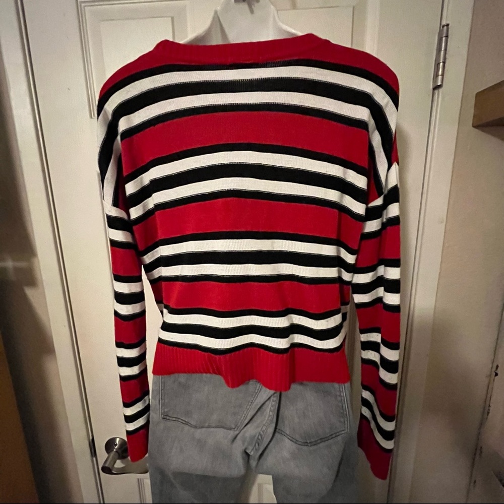 Serendipity Red White Black Striped Cropped  Blokecore Long Sleeve Sweater Sz M - Picture 3 of 5